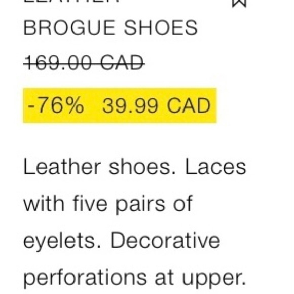 ZARA Brogue Wingtip Leather shoes, made in Spain GUC - Picture 2 of 8